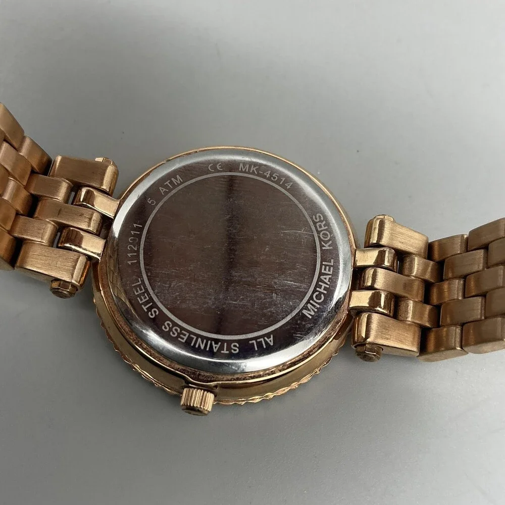 Michael Kors MK-4514 Womens Watch 34mm Rose Gold Tone Crystals New Battery 6